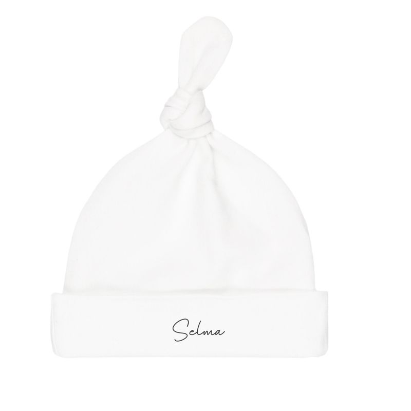 Lue i økologisk bomull med navn - Nyfødt