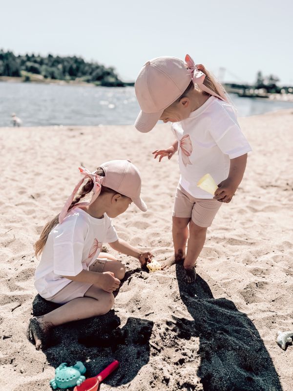 Ribbet sykkelshorts i dusrosa økologisk bomull