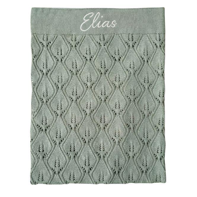 Hovedbilde Ellie babyteppe med navn - Cozy løvfall støvgrønn