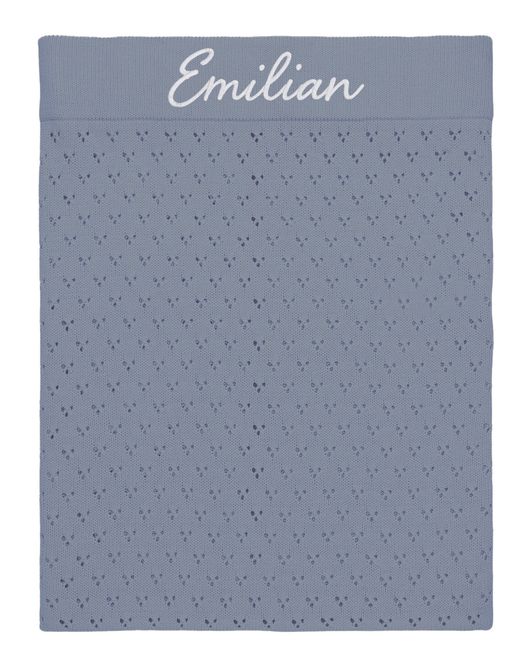 Hovedbilde Babyteppe med navn - Pointelle mørk støvblå