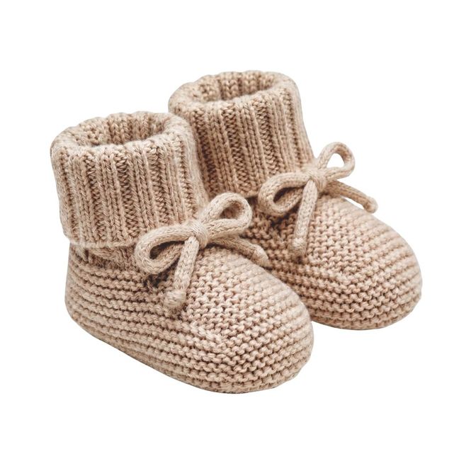 Hovedbilde Strikkede babybooties i bomull i fargen sand