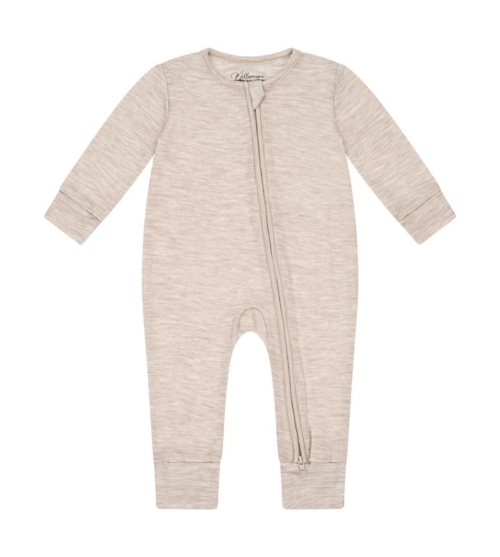 Melert sand pysjamas i 100% merinoull